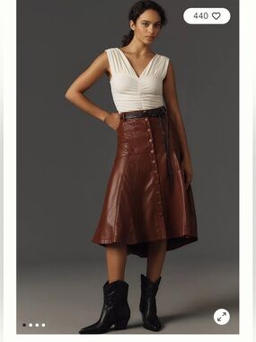 NWT Anthropologie size 12 faux leather midi skirt in brown